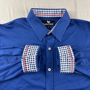 Butter Cloth Shirt Mens XL Blue Flip Cuff Long Sleeve Button Up Preppy Stretch